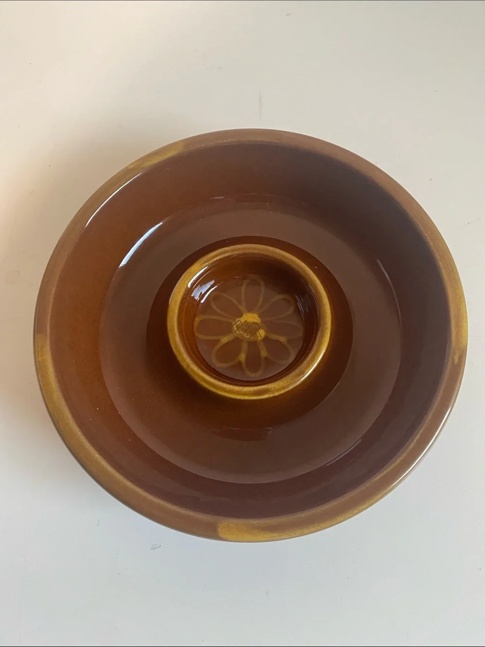 Williams Sonoma Brown Ceramic Chip & Dip Bowl made in Portugal